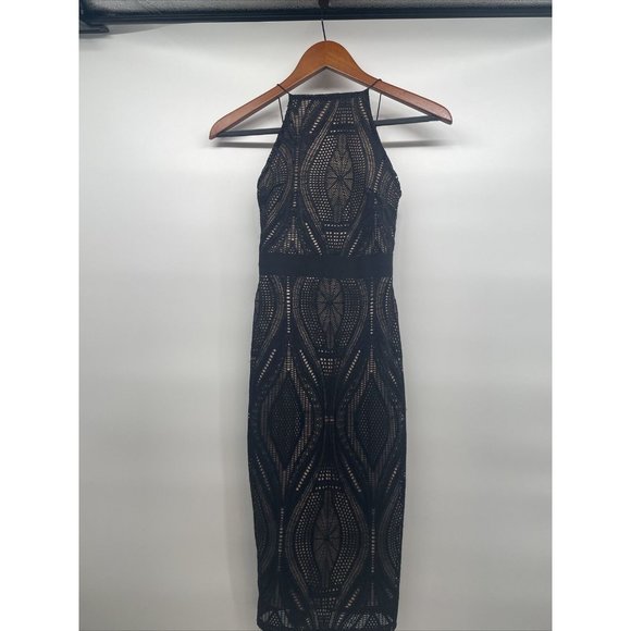 Lipsy London Dress Womens 0 / XS Black Y2K Whimsigoth Lace Overlay Midi Halter - Picture 3 of 13